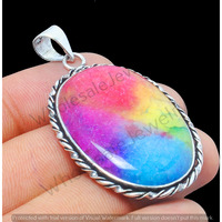 Rainbow Druzy Gemstone Handmade Pendant 925 Sterling Silver Jewelry DP-249