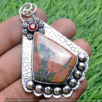 Unakite Gemstone Handmade Pendant 925 Sterling Silver Jewelry DP-3725