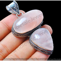 Rose Quartz Gemstone Handmade Pendant 925 Sterling Silver Jewelry DP-465