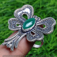 Green Onyx Gemstone 925 Sterling Silver Handmade Ring Size 9 DR-2507