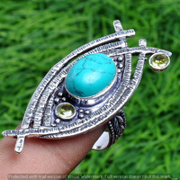 Turquoise & Topaz Gemstone 925 Sterling Silver Handmade Ring Size 7 DR-2524