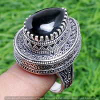 Black Onyx Gemstone 925 Sterling Silver Handmade Ring Size 9.25 DR-2559