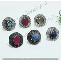 Solar Druzy Or Colors Antique Ring 30 pcs 925 Sterling Silver Ring Lot WPL-659