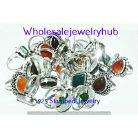 Green Onyx 20 PCS Wholesale Lot 925 Silver Plated Rings SR-03-599