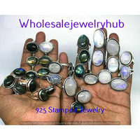 Moonstone 100 PCS Wholesale Lot 925 Silver Plated Rings SR-03-1100