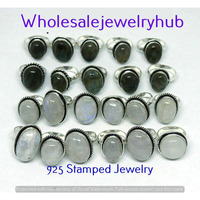 Moonstone 100 PCS Wholesale Lot 925 Silver Plated Rings SR-03-1043