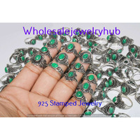 Malachite 10 pcs Wholesale Lot 925 Sterling Silver Rings RL-07-290