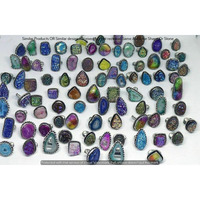 Rainbow Druzy 100 Piece Wholesale Ring Lot 925 Sterling Silver Ring NRL-4572