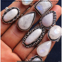 Rainbow Moonstone 30 Piece Wholesale Ring Lots 925 Sterling Silver Ring NRL-3027