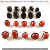 Coral & Onyx 30 Piece Wholesale Ring Lots 925 Sterling Silver Ring NRL-2888