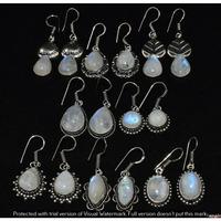 Rainbow Moonstone 15 Pair Wholesale Lot 925 Sterling Silver Earring NLE-944