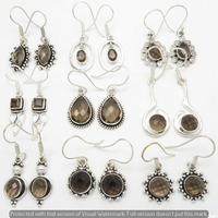 Smoky Topaz 15 Pair Wholesale Lot 925 Sterling Silver Earring NLE-742