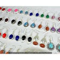 Coral & Mixed 10 Pair Wholesale Lot 925 Sterling Silver Earring NLE-578