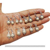Pearl 10 Pair Wholesale Lot 925 Sterling Silver Earring NLE-429