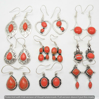 Coral 100 Pair Wholesale Lot 925 Sterling Silver Earring NLE-2541
