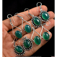 Green Onyx 40 Pair Wholesale Lot 925 Sterling Silver Earring NLE-2113