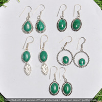Malachite 5 Pair Wholesale Lot 925 Sterling Silver Earring NLE-157