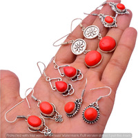 Coral 25 Pair Wholesale Lot 925 Sterling Silver Earring NLE-1301