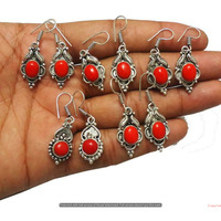 Coral 20 Pair Wholesale Lot 925 Sterling Silver Earring NLE-1201