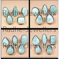 Real Larimar Gemstone 15pcs Wholesale Lot 925 Sterling Silver Plated Rings