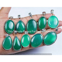 Green Onyx 10 PCS Wholesale Lots 925 Sterling Silver Plated Pendant FF-112