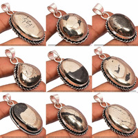 Iron Pyrite Gemstone 20 Piece Wholesale Lots 925 Sterling Silver Plated Pendants