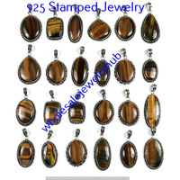 Tiger Eye  Gemstone 10 Pcs Wholesale Lots 925 Sterling Silver Plated Pendant
