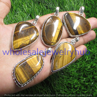Tiger Eye Gemstone 10 Pcs Wholesale Lot 925 Sterling Silver Plated Pendant