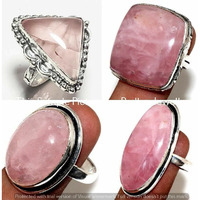 Natural Rose Quartz Gemstone 5 pcs Wholesale Lot 925 Sterling Silver Plated Ring