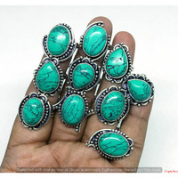Blue Turquoise Gemstone 10 pcs Wholesale Lot 925 Sterling Silver Plated Rings