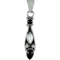 Big Relief Mother of Pearl, Black Onyx Gemstone Sterling Silver Pendant Jewelry