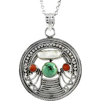 Spell !! 925 Sterling Silver Coral, Turquoise, South Sea Pearl Pendant