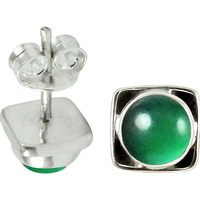 Delicate ! Green Onyx Gemstone Sterling Silver Stud Earrings Jewelry