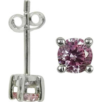 Beloved Pink CZ Gemstone Sterling Silver Stud Earrings Jewelry