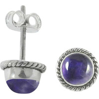 Royal Style Amethyst Gemstone Sterling Silver Stud Earrings Jewelry