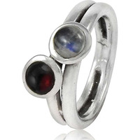 Stunning Natural Rich! 925 Sterling Silver Garnet, Rainbow Moonstone Ring
