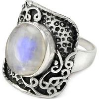 Stylish Design! 925 Sterling Silver Rainbow Moonstone Ring