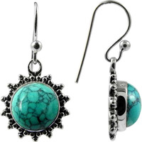 Big Relief Stone ! Turquoise 925 Sterling Silver Earrings