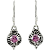 Exclusive ! 925 Sterling Silver CZ Pink Earrings