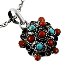 New Style Of!! Coral, Turquoise 925 Sterling Silver Pendant