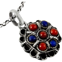 Beautiful!! Coral, Lapis 925 Sterling Silver Pendant