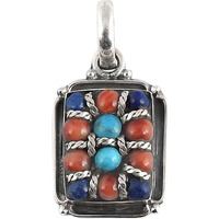 Paradise Bloom!! Coral, Turquoise, Lapis 925 Sterling Silver Pendant