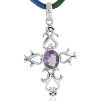 Precious 925 Silver Amethyst Cross Pendant