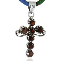 Royalty 925 Silver Garnet Cross Pendant