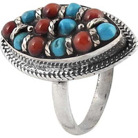 Deluxe!! Coral, Turquoise 925 Sterling Silver Rings