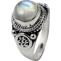 Huge Modern Style!! Rainbow Moonstone 925 Sterling Silver Ring