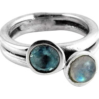 Ornate!! Rainbow Moonstone, Blue Topaz 925 Sterling Silver Ring
