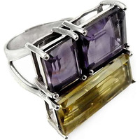 Antique Look!! 925 Sterling Silver Amethyst, Citrine Ring
