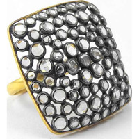 Big Relief Stone !! Gold Plated 925 Sterling Silver White CZ Ring