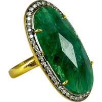 Amazing 925 Silver Emerald, White CZ Ring